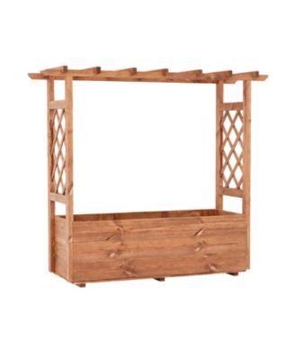 Wooden Elevated Raised Garden Bed with Hanging Roof for Outdoor Gardening
