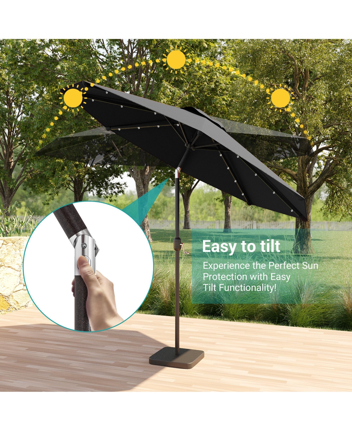 Sonkuki Patio 10Feet Led Market Umbrellas With Solar Lights, Table Umbrella For And Outdoor Tilt Button Deck Pool