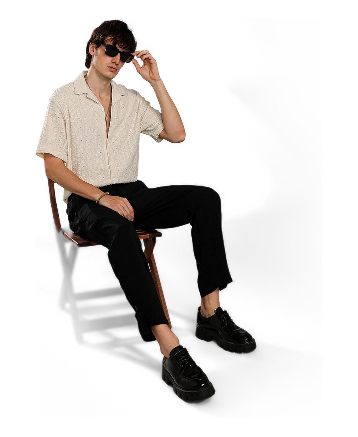 Мужская рубашка Cahoot Campus Sutra Off-White Aztec-Textured, цвет: Белый — фото 3