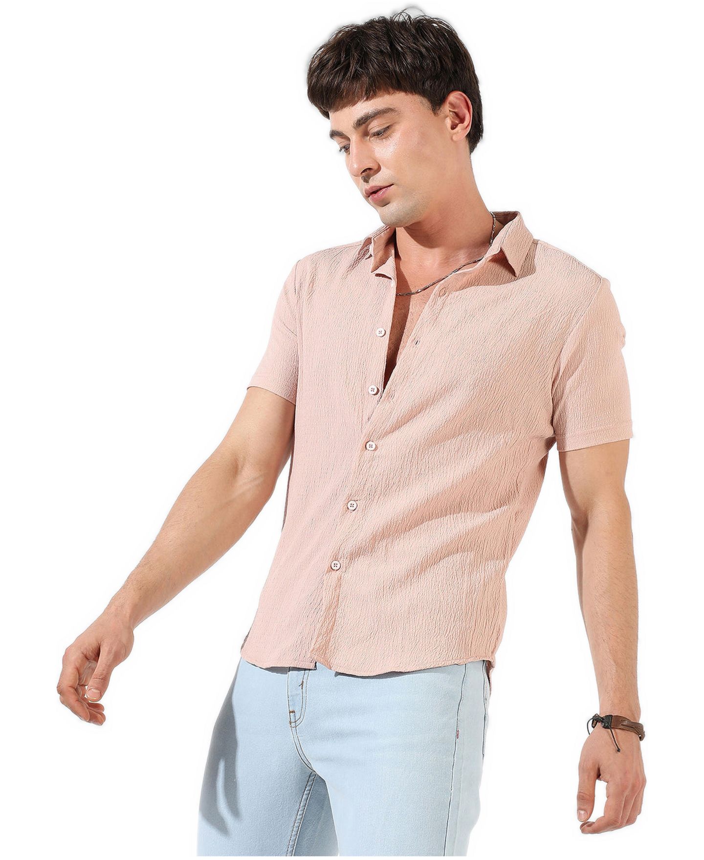 Мужская рубашка Cahoot Campus Sutra Peach Textured Regular Fit Casual, цвет: Розовый — фото 3