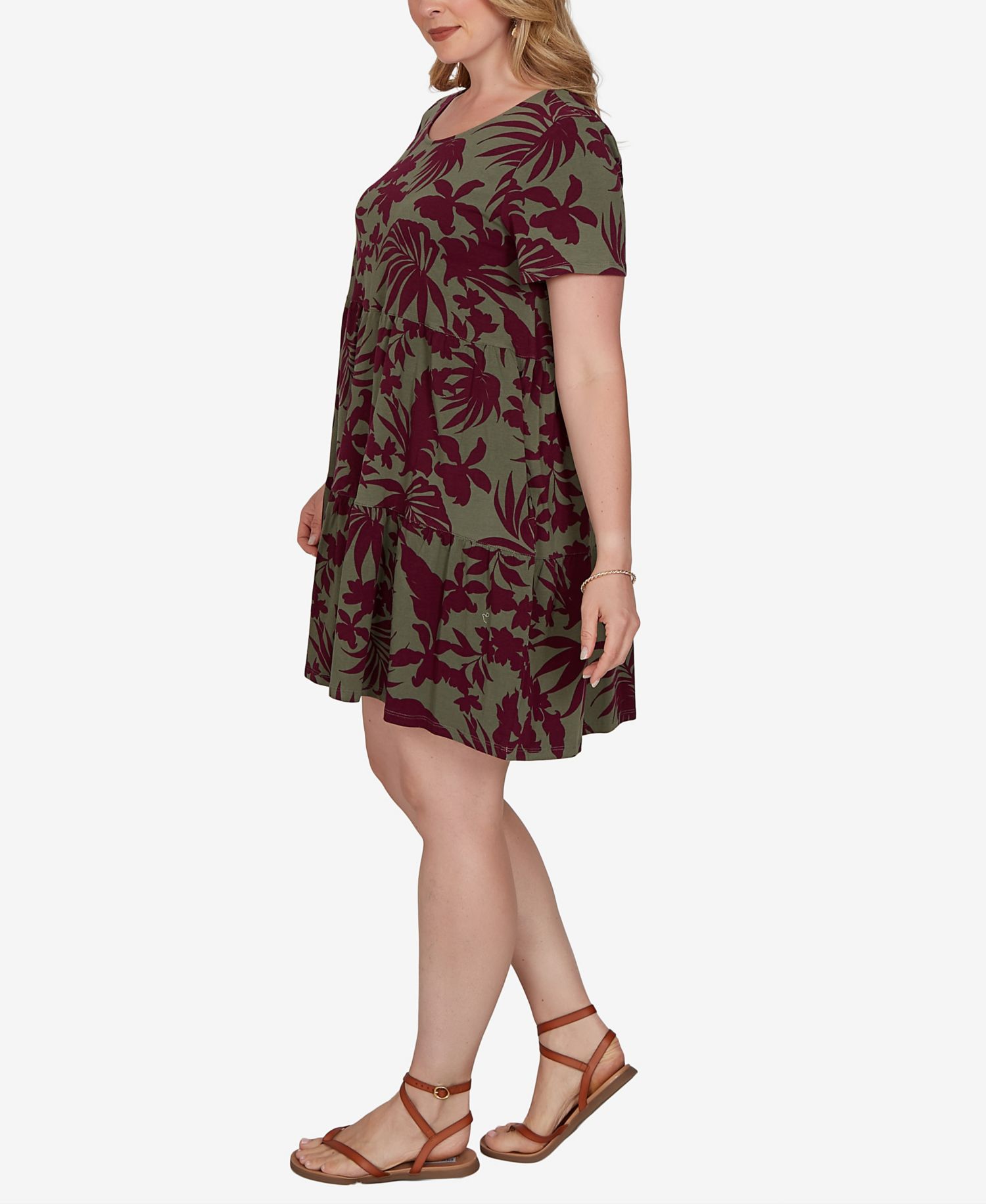 Plus Size Tropical Print Short-Sleeve Dress