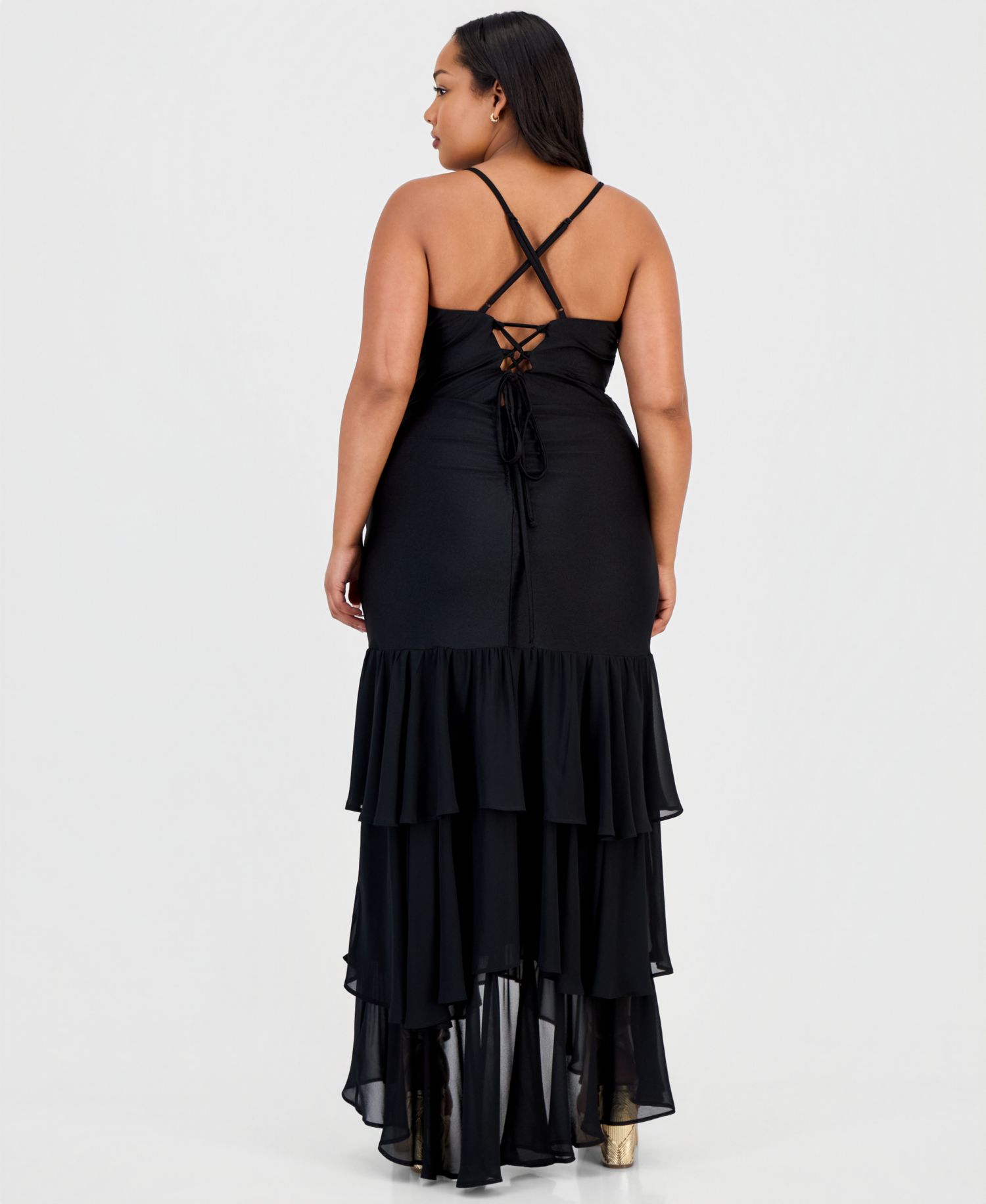 Trendy Plus Size Ruffled Tiered Gown