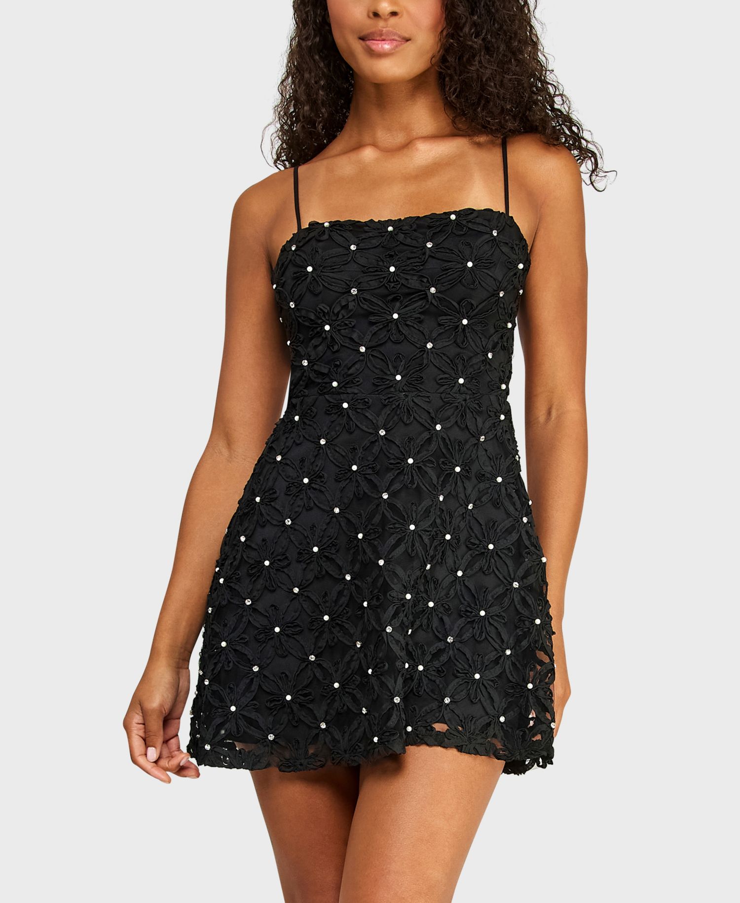 Juniors' Square Neck Soutache Dress