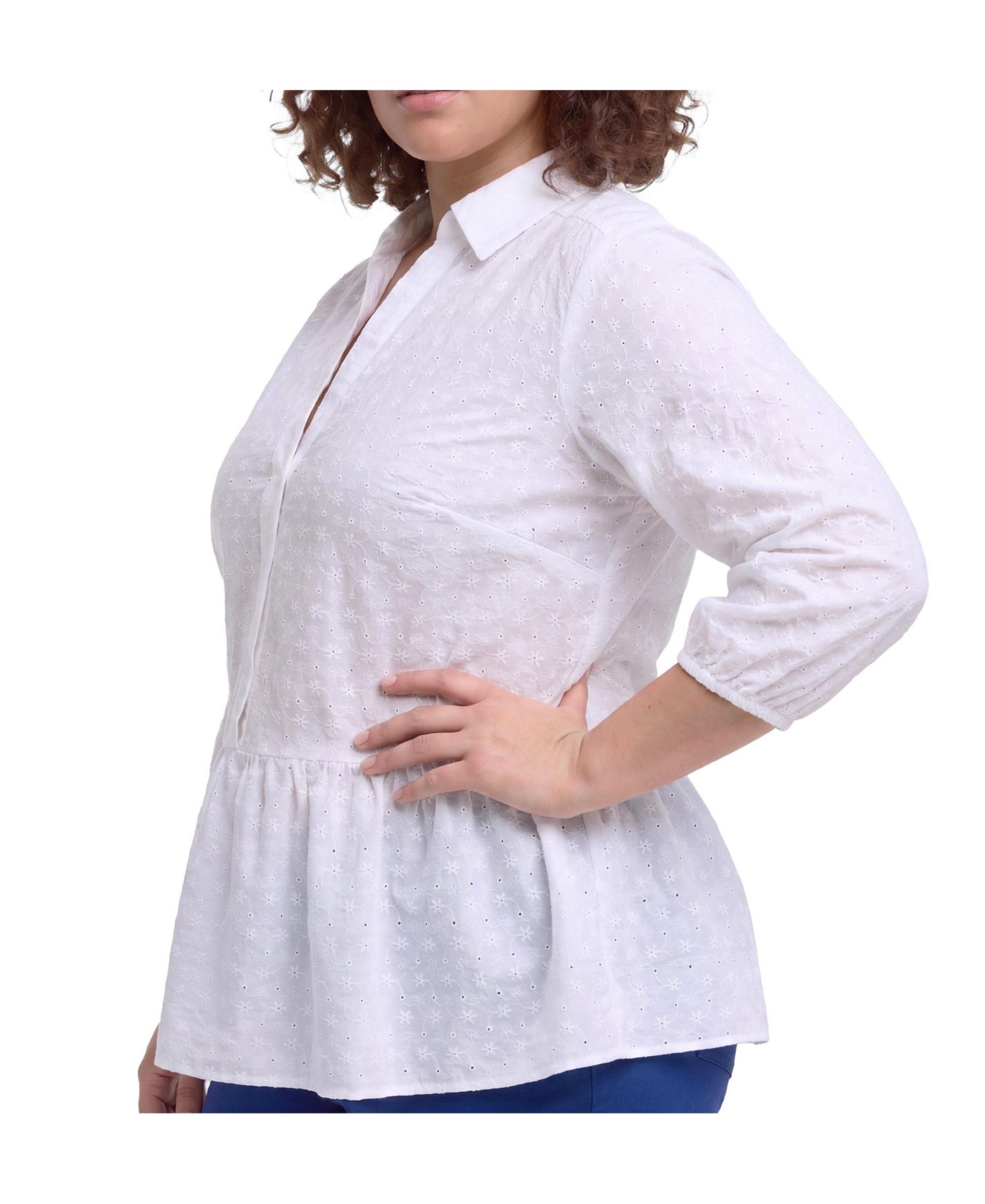 Plus Size Belle Isle Peplum Eyelet Button Down Top