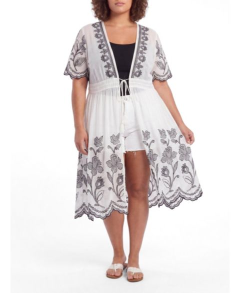 Torrid Plus Size Floral Embroidered Maxi Kimono, цвет: Белый