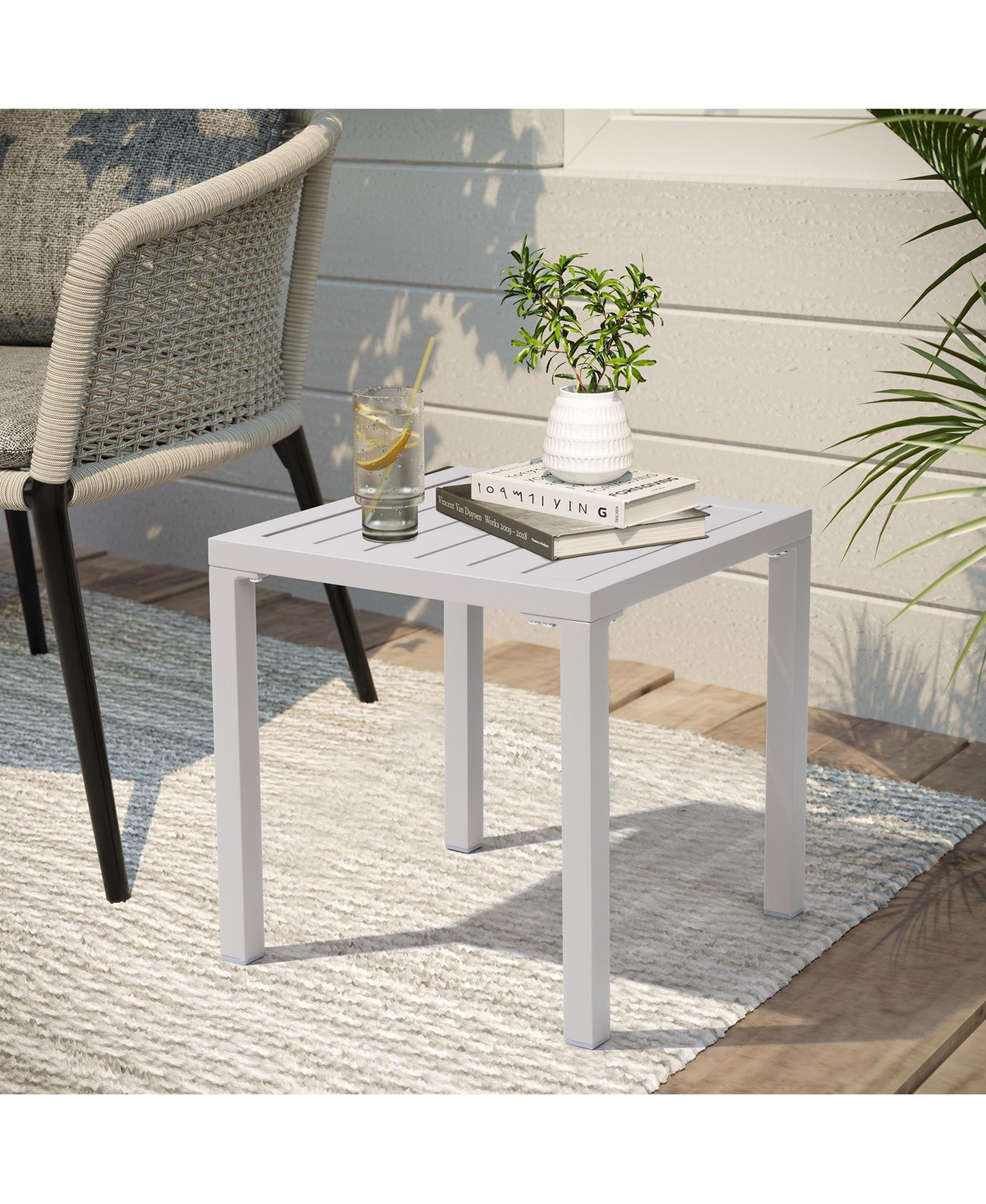 Pellebant Outdoor End Table Aluminum Square Patio Side
