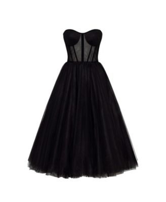 milla ruffled tulle midi dress Milla Strapless Tulle Midi Dress - Emerald Green