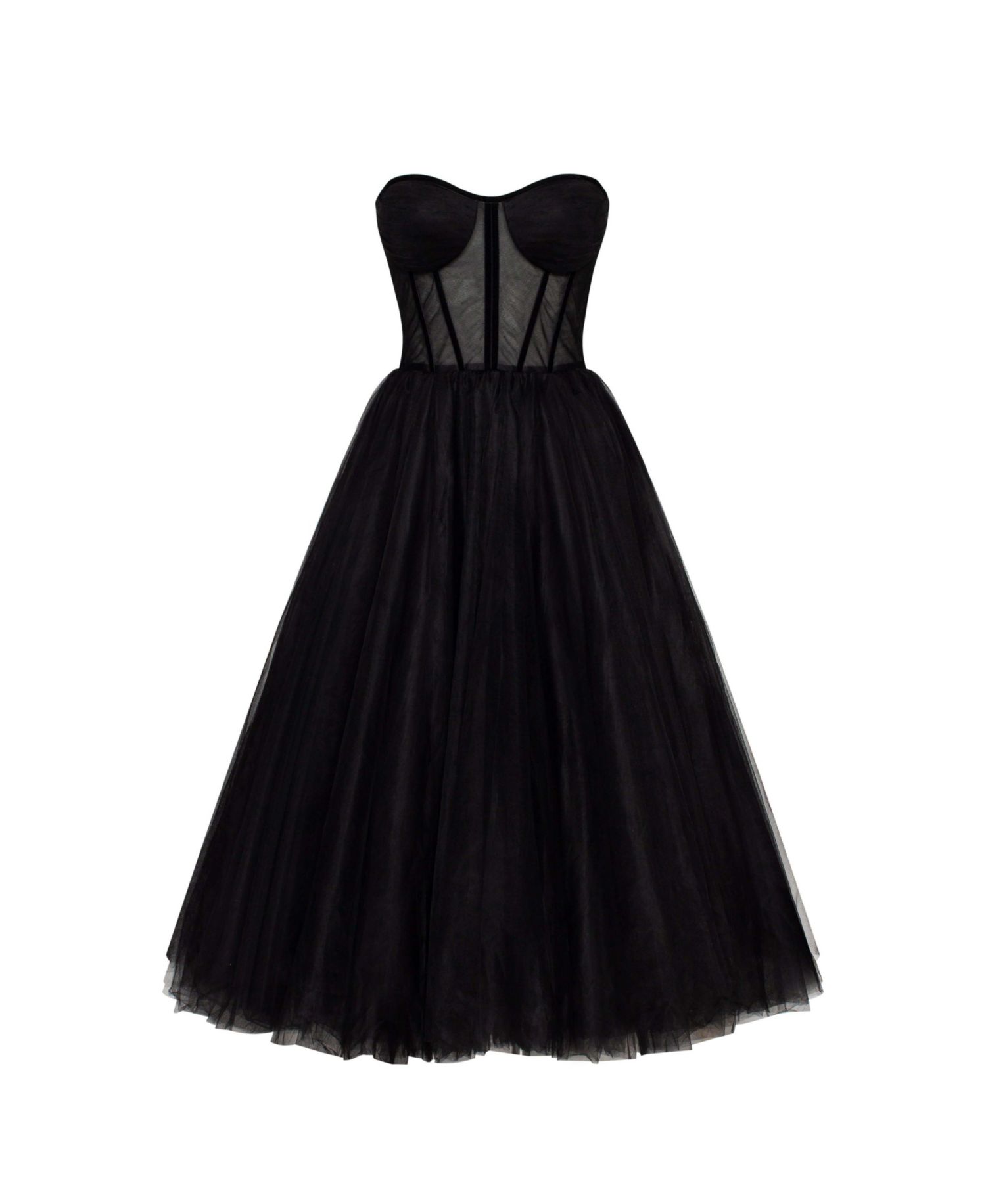 Women's Strapless Puffy Tulle Midi Formal Occasion Dress