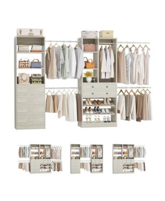 Wooden Closet System Set with 6 Drawers and 5 Hanging Rods and 6 Shelves
