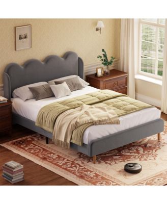 Upholstered Wingback Platform Bed with Scalloped Edges and Velvet Tufted Headboard, Easy Setup, Multiple Colors and Sizes