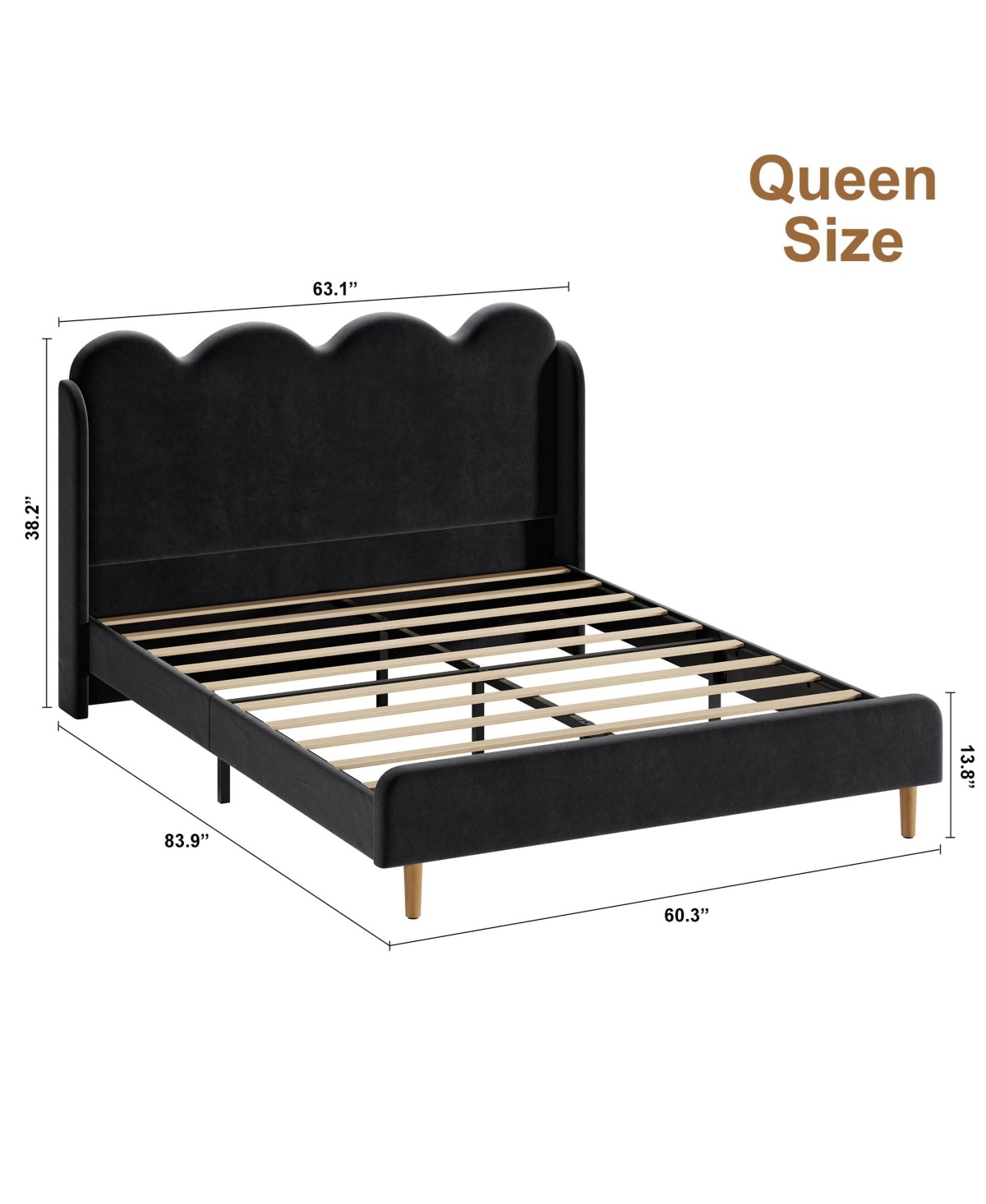 homfan Upholstered Wingback Platform Bed with Scalloped Edges and Velvet Tufted Headboard, Easy Setup
