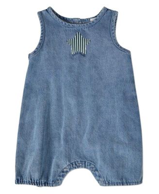 Baby Boys "Petit Etoile" Cotton Denim Shorts-Style Romper