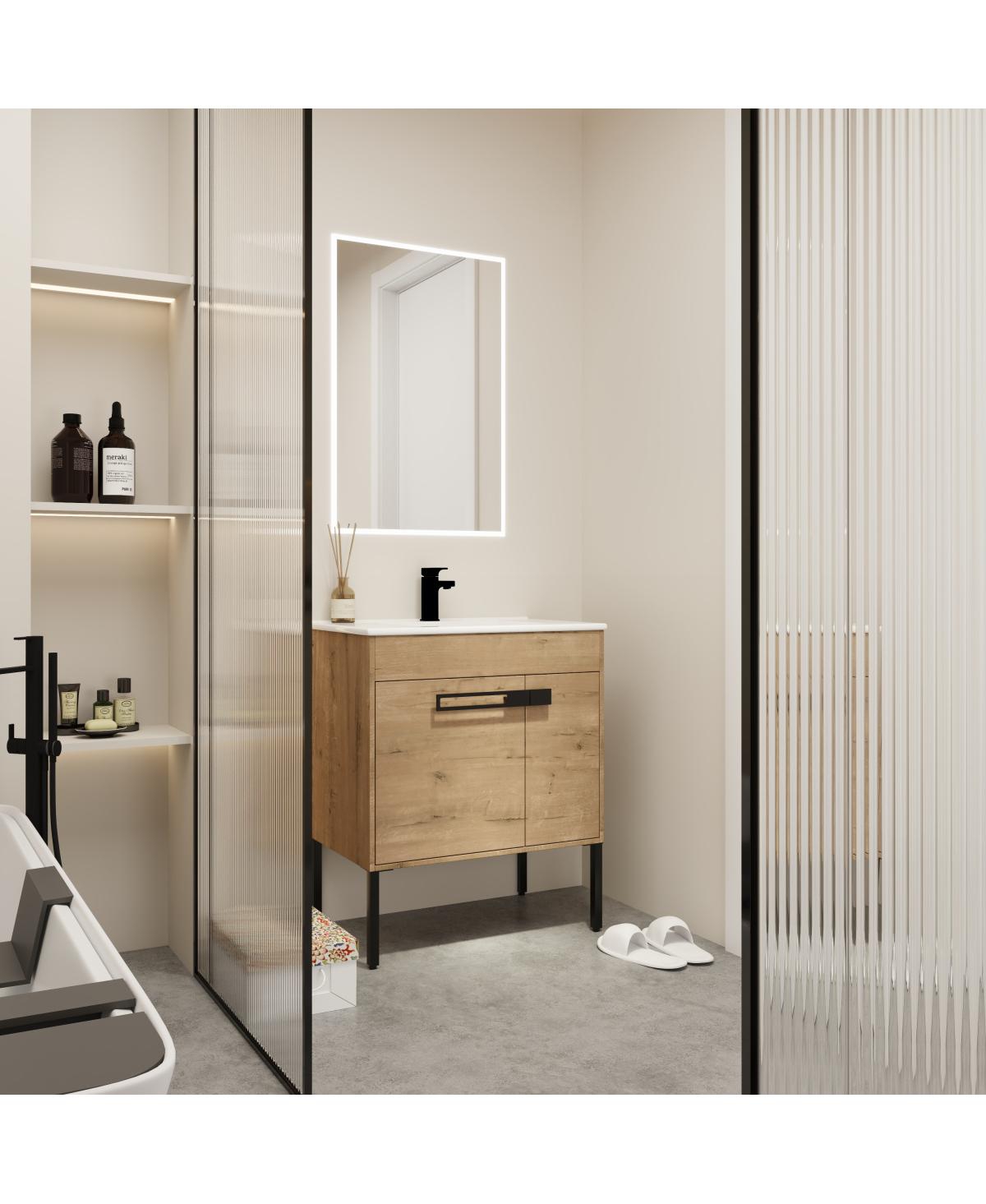 Sillysis Modern Bathroom Vanity with Ceramic Sink, Wall Mounted or Freestanding, Soft Close Doors
