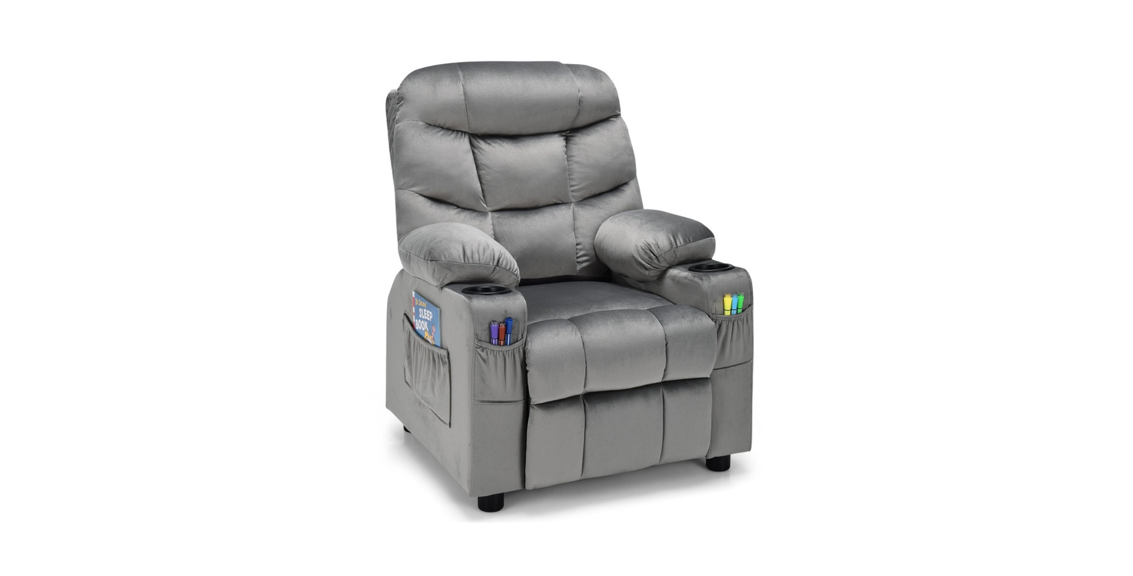 Gouun Kids Recliner Chair with Cup Holders and Side Pockets Pu Leather
