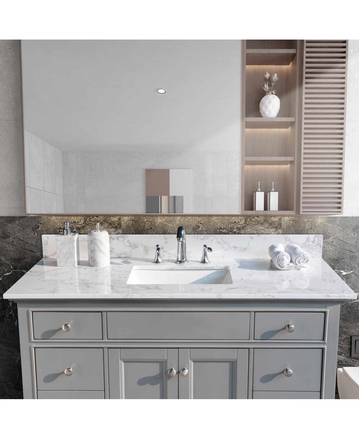 Sillysis 31/37/43 Inch Carrara Marble Stone Bathroom Vanity Top with Rectangular Undermount Sink and Backsplash
