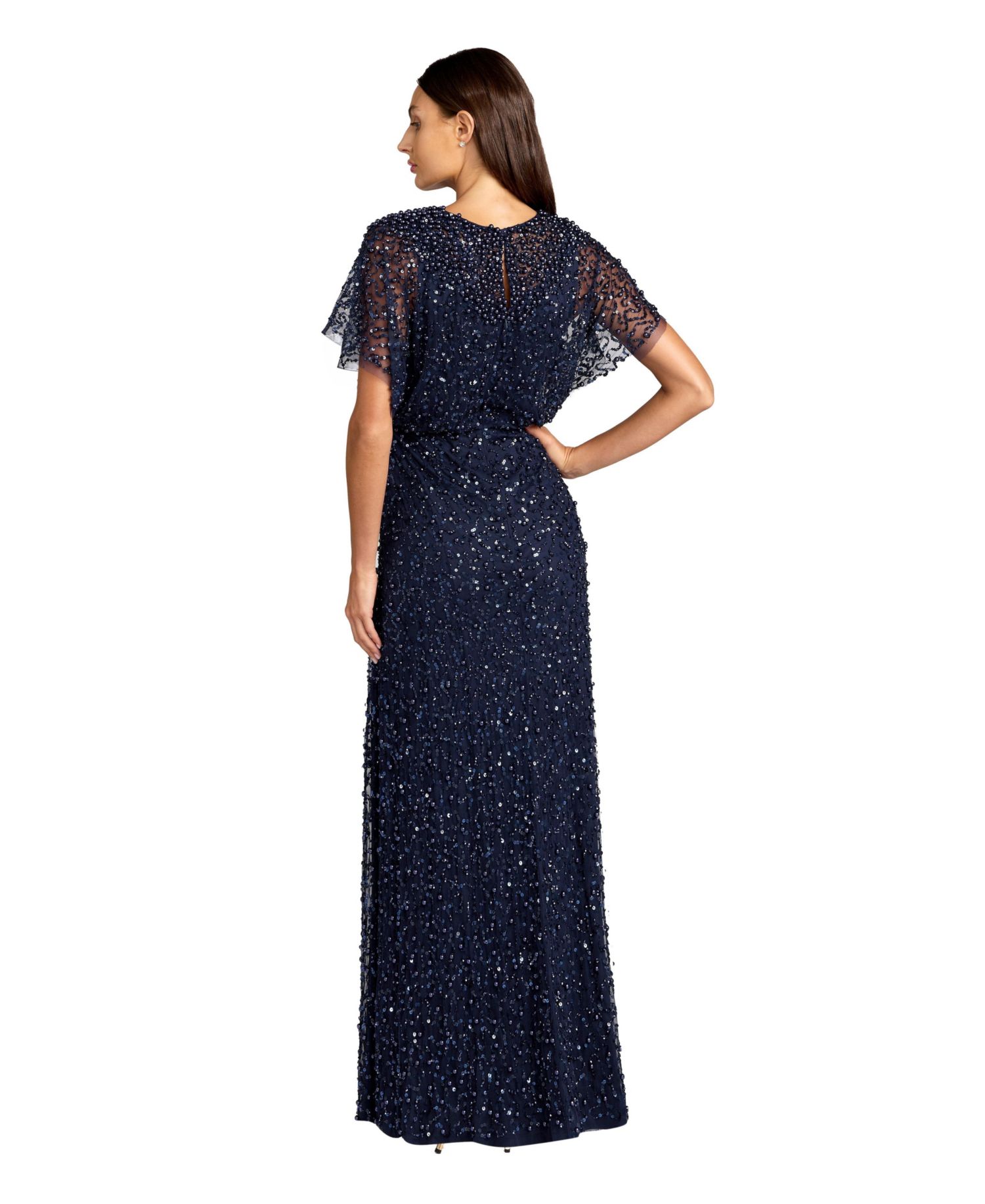 Petite High Neck Short Sleeve Embellished Gown