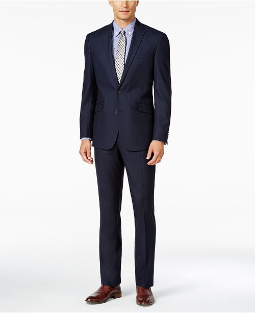 Kenneth Cole Reaction Men's Slim-Fit Tonal Dark Blue Shadow-Check Suit ...