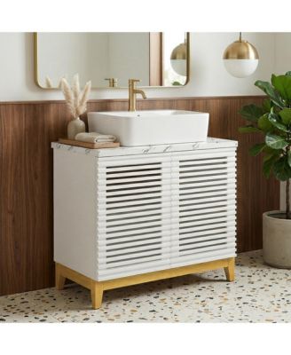 2-Door Bathroom Vanity with Sink - 31.5-Inch Wide Modern Cabinet with Integrated Ceramic Basin and Horizontal Stripe Texture