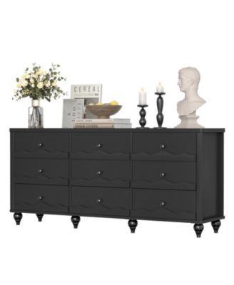 Wooden 9 Drawers Dresser Storage Cabinet with Scalloped Front