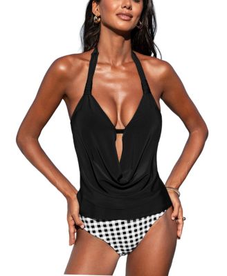 Women's V-Neck Adjustable Straps Tankini Set