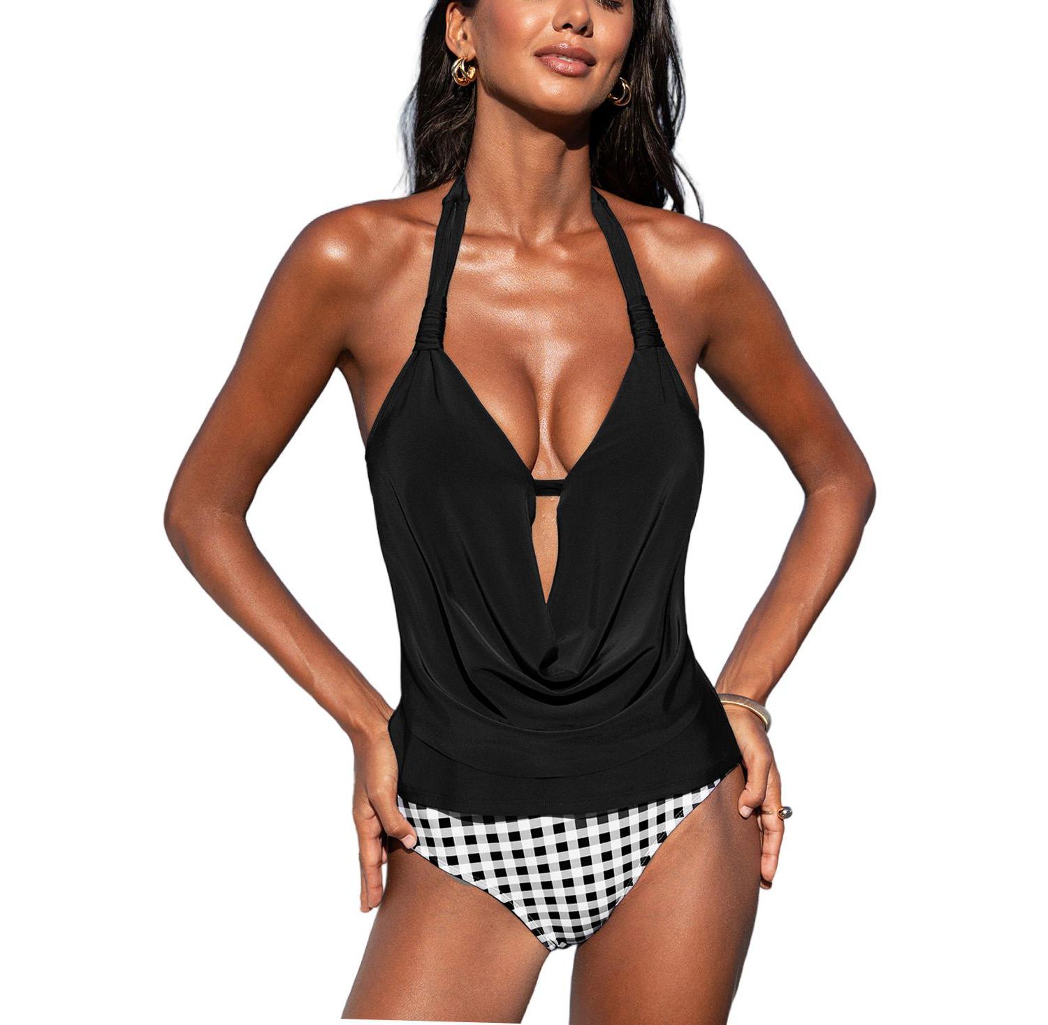 Women's V-Neck Adjustable Straps Tankini Set