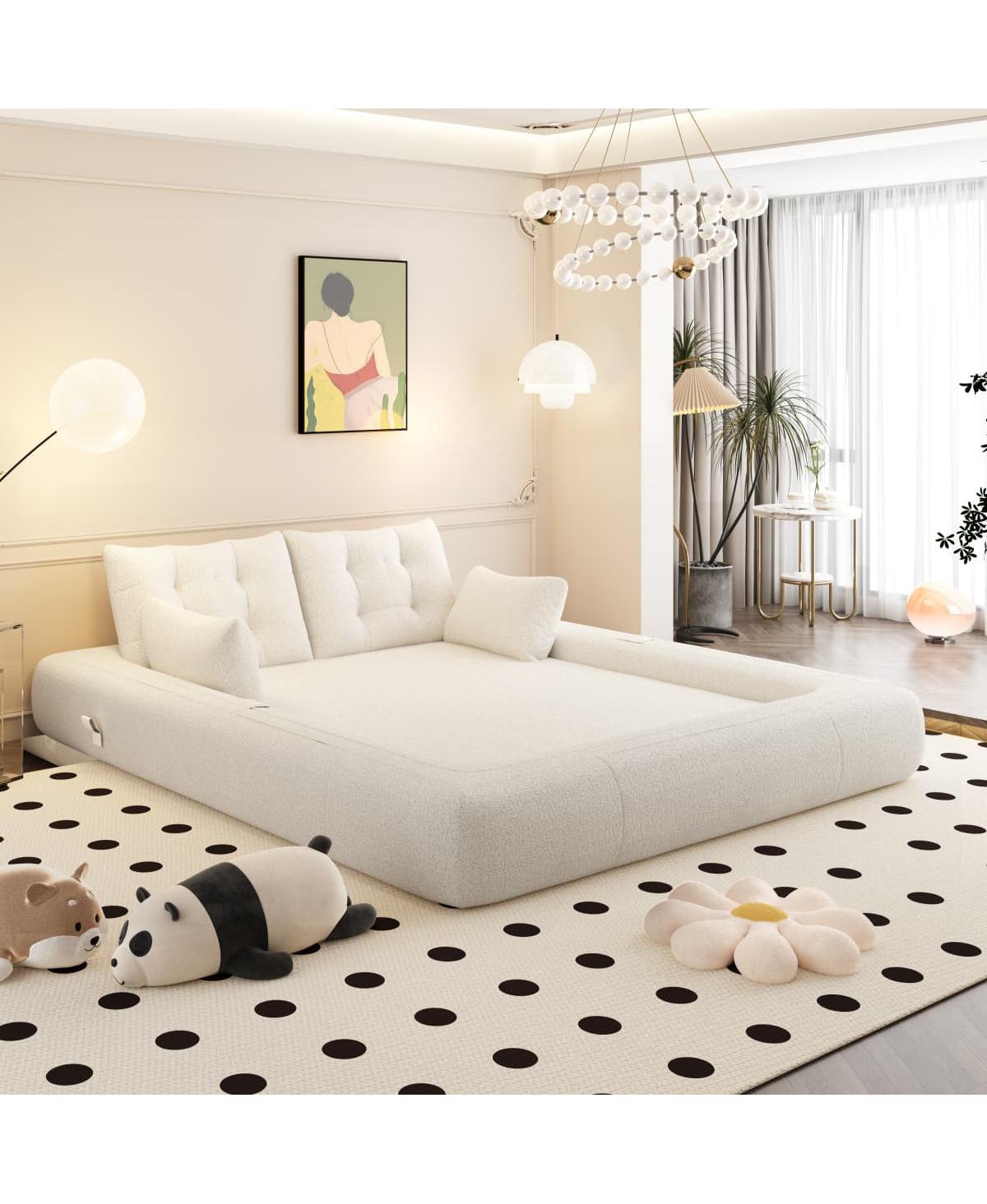 Maison Boucle 78.7'' Teddy 2-Seat 3-in-1 Sleeper Sofa, Foldable Foam Sofa Bed