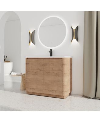 Freestanding Bathroom Vanity with Ceramic Sink, Modern Plywood Cabinet, Soft Close Doors, Ample Storage