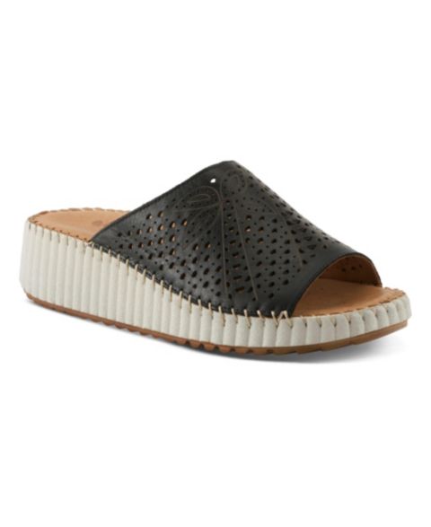 Женские сандалии Spring Step Rhydian Slip-On Leather Wedge Sandals Perforated Flower Design, Cushioned Footbed., цвет: Чёрный