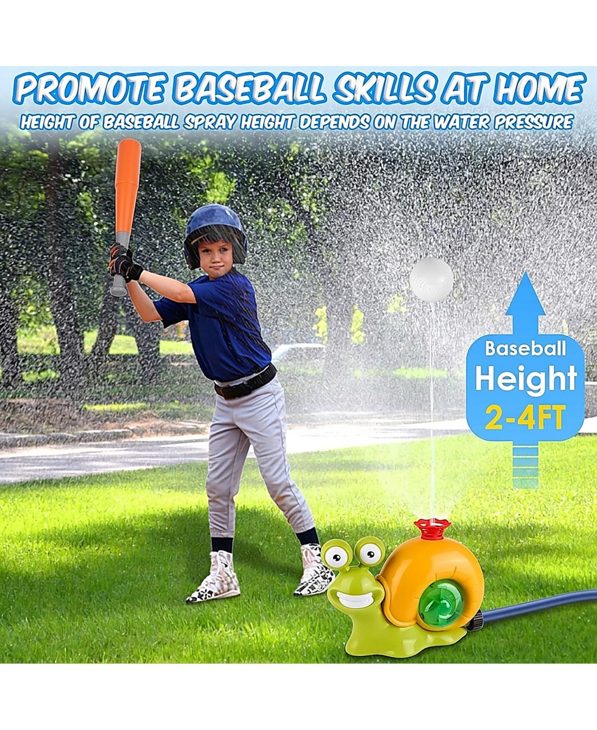 Sevorley 2-in-1 Snail Water Sprinkler Baseball Toy with Rotating Spray for Kids