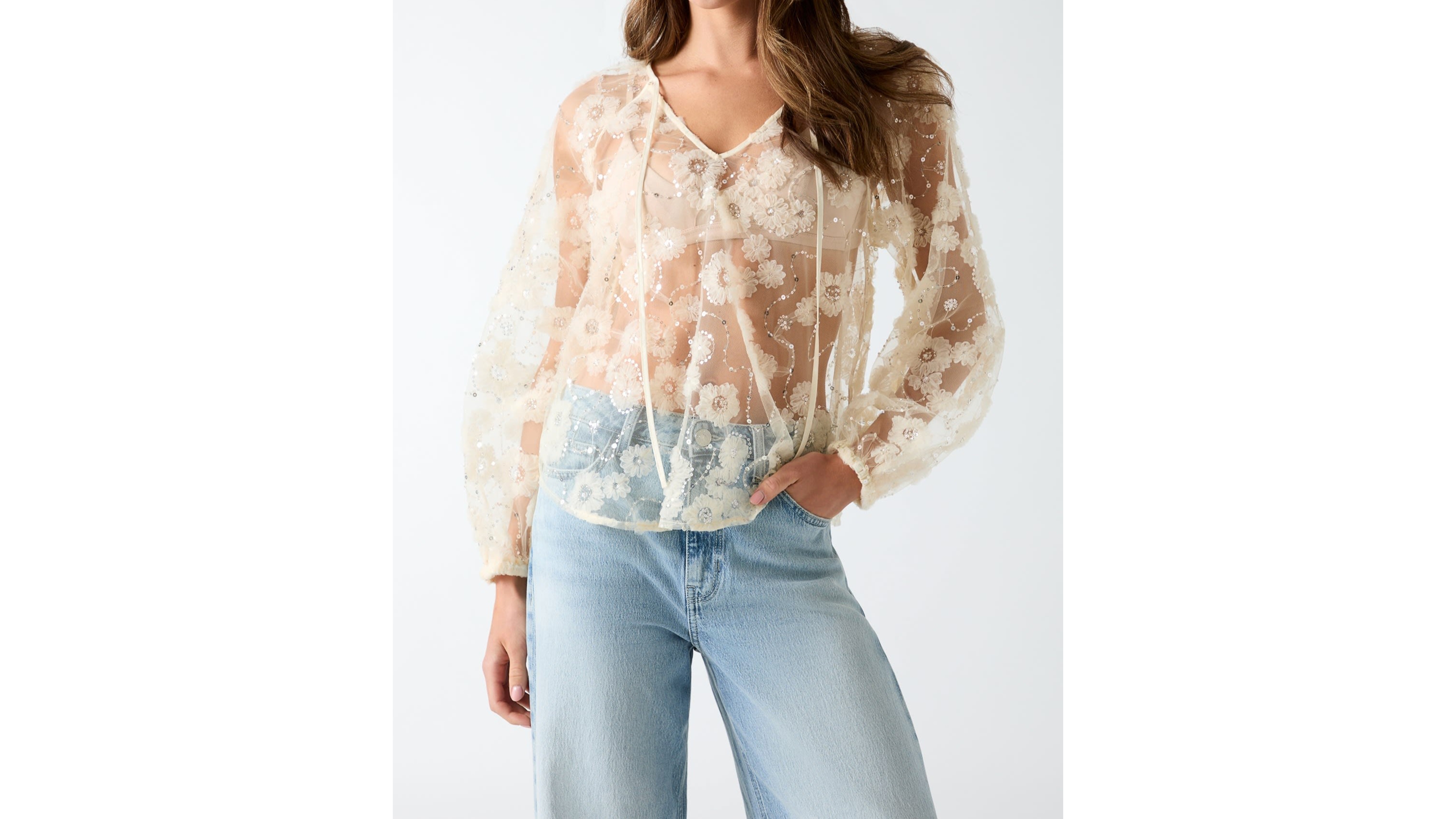 Guess Women's Pelari Long-Sleeve Sequin Top