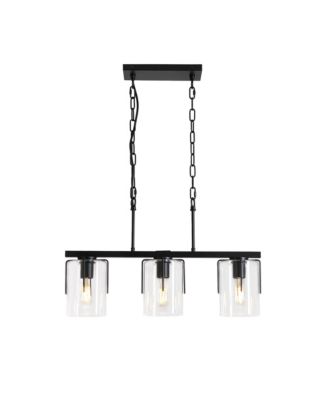 3-Light Matte Linear Pendant Light, Industrial Kitchen Island Lighting with Clear Glass Shades, Adjustable Chain Chandelier