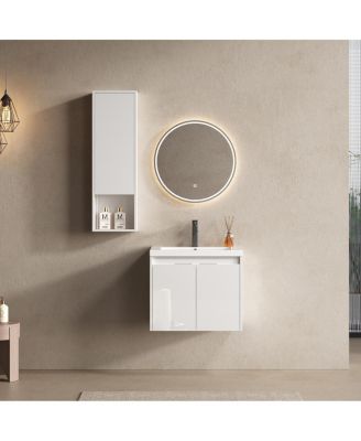 24 Inch Modern Wall Mounted Bathroom Vanity with Resin Sink, Soft Close Doors, Water-Resistant Cabinet, Small Wall Storage
