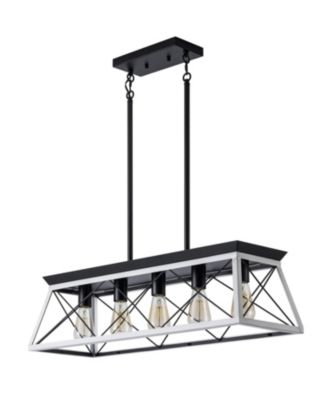 32" Industrial 5-Light Pendant Chandelier, Modern Metal Cage Design, Adjustable Hanging Light for Dining Room, Kitchen, Living Room