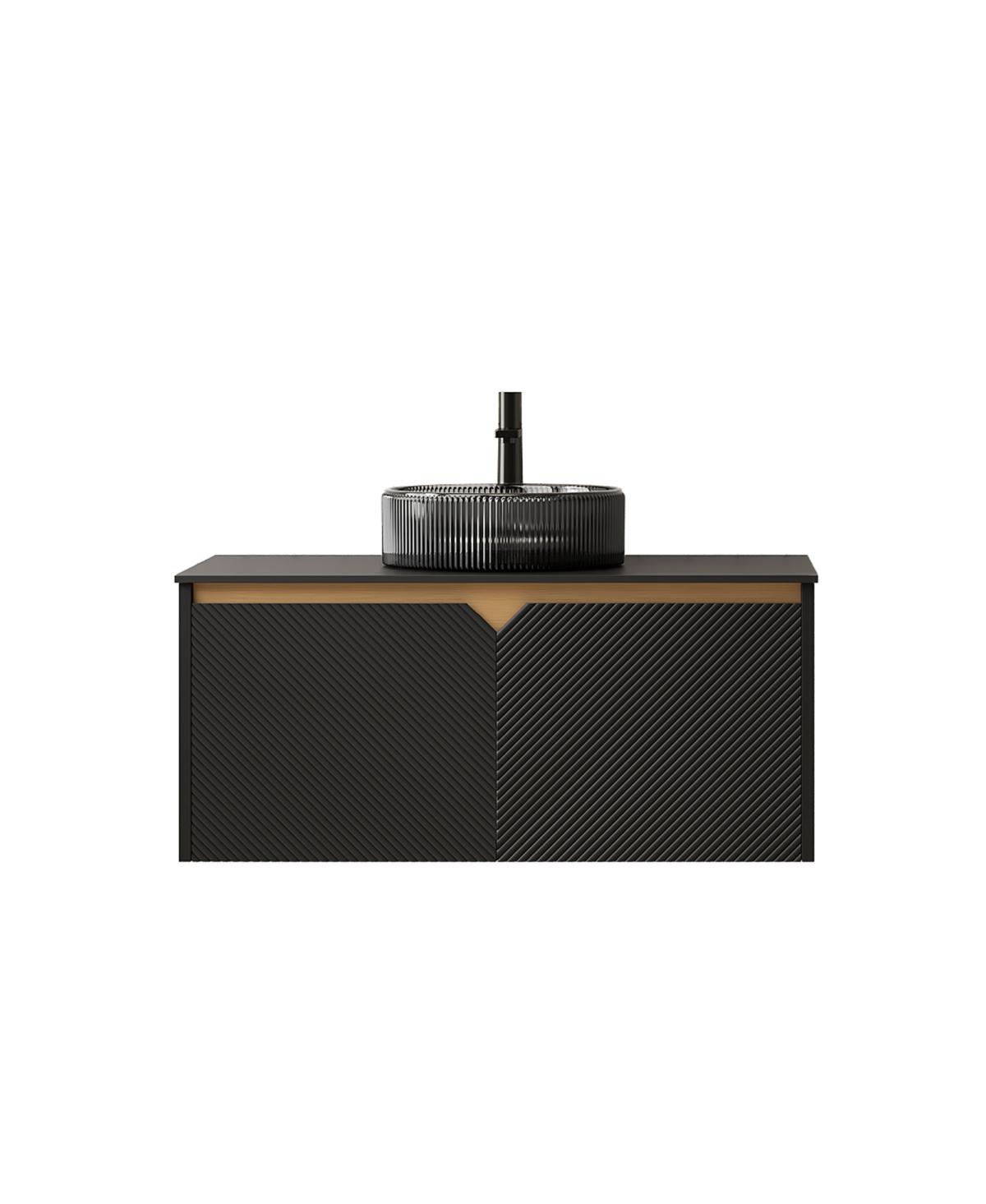 Sillysis Wall Mounted Bathroom Vanity with Glass Basin, Sintered Stone Top, Soft Close Door