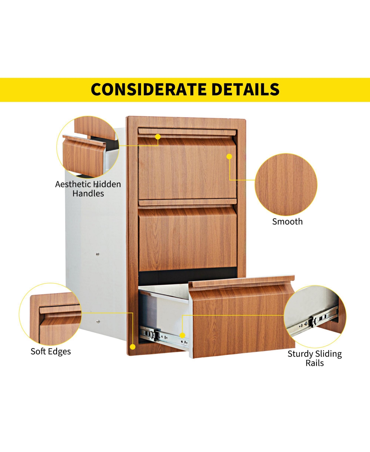 homfan Triple Drawer Storage Cabinet for Outdoor Kitchen Island