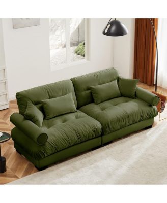 93.7'' Wide Velvet Loveseat Sofa, Modern 2 Seater Couch with Pillows