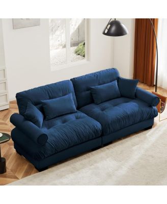 93.7'' Wide Velvet Loveseat Sofa, Modern 2 Seater Couch with Pillows