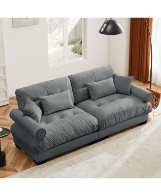 93.7'' Wide Velvet Loveseat Sofa, Modern 2 Seater Couch with Pillows