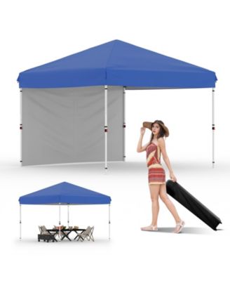 10x10 Pop Up Canopy Tent With 1 Sidewall, One-Button Setup, 3 Height Settings, Roller Bag, Sandbags, Multiple Colors