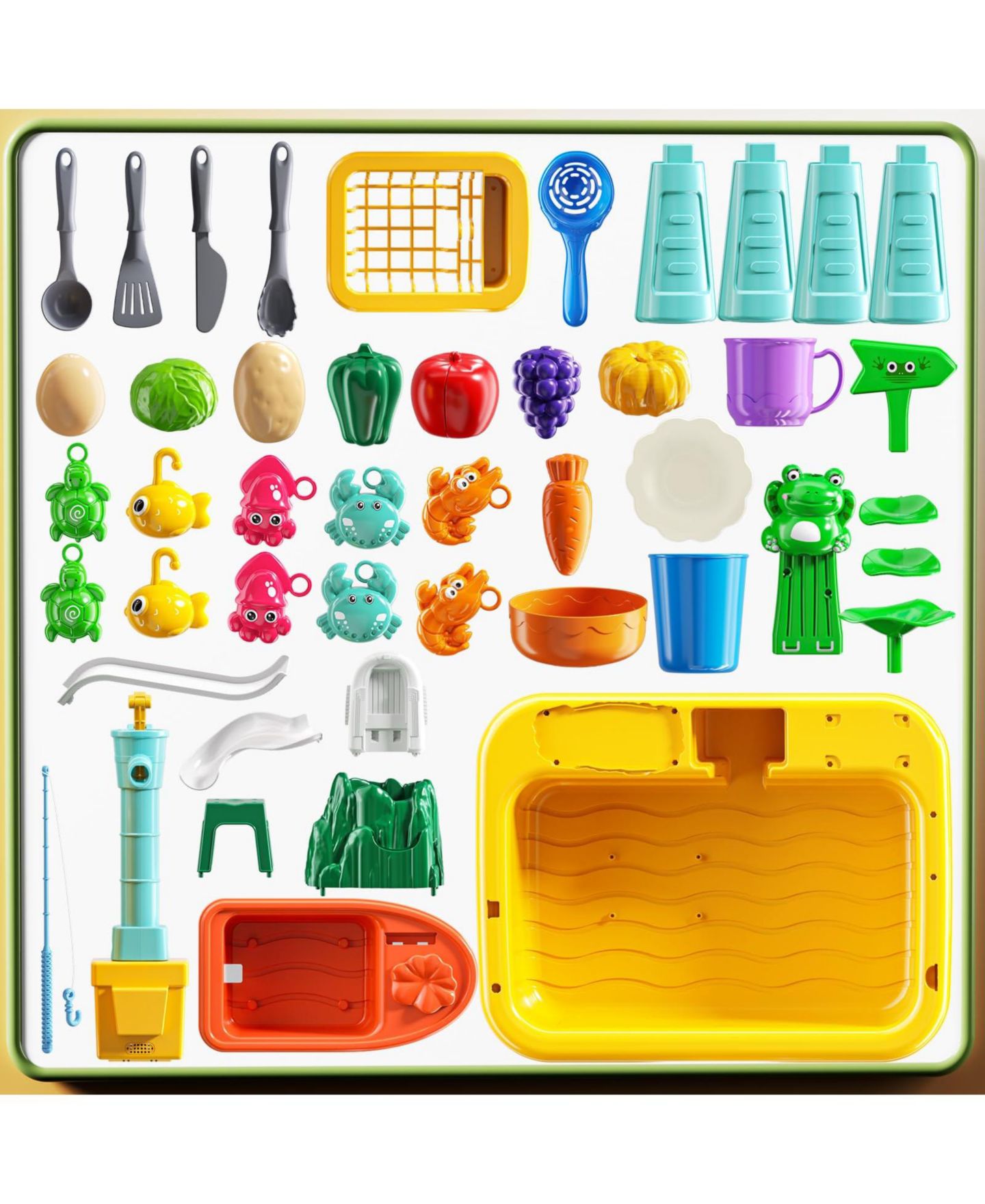 Детская игрушка GNUADZ Water Table with Kitchen Sink, Rotating Faucet & Fishing Rod, Ages 1+, цвет: Жёлтый — фото 4