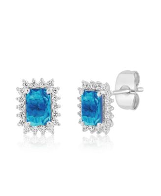 Elegant Rectangle Birthstone CZ Halo Studs