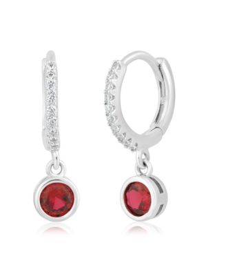 Round Bezel Birthstone Small CZ Charm Hoops