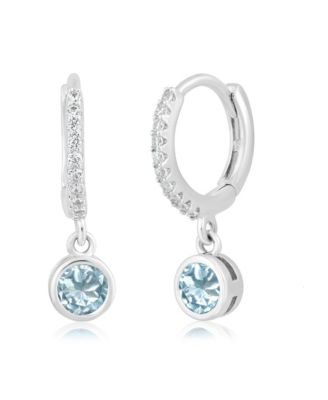 Simona Round Bezel Birthstone Small Cz Charm Hoops - Aquamarine 35$