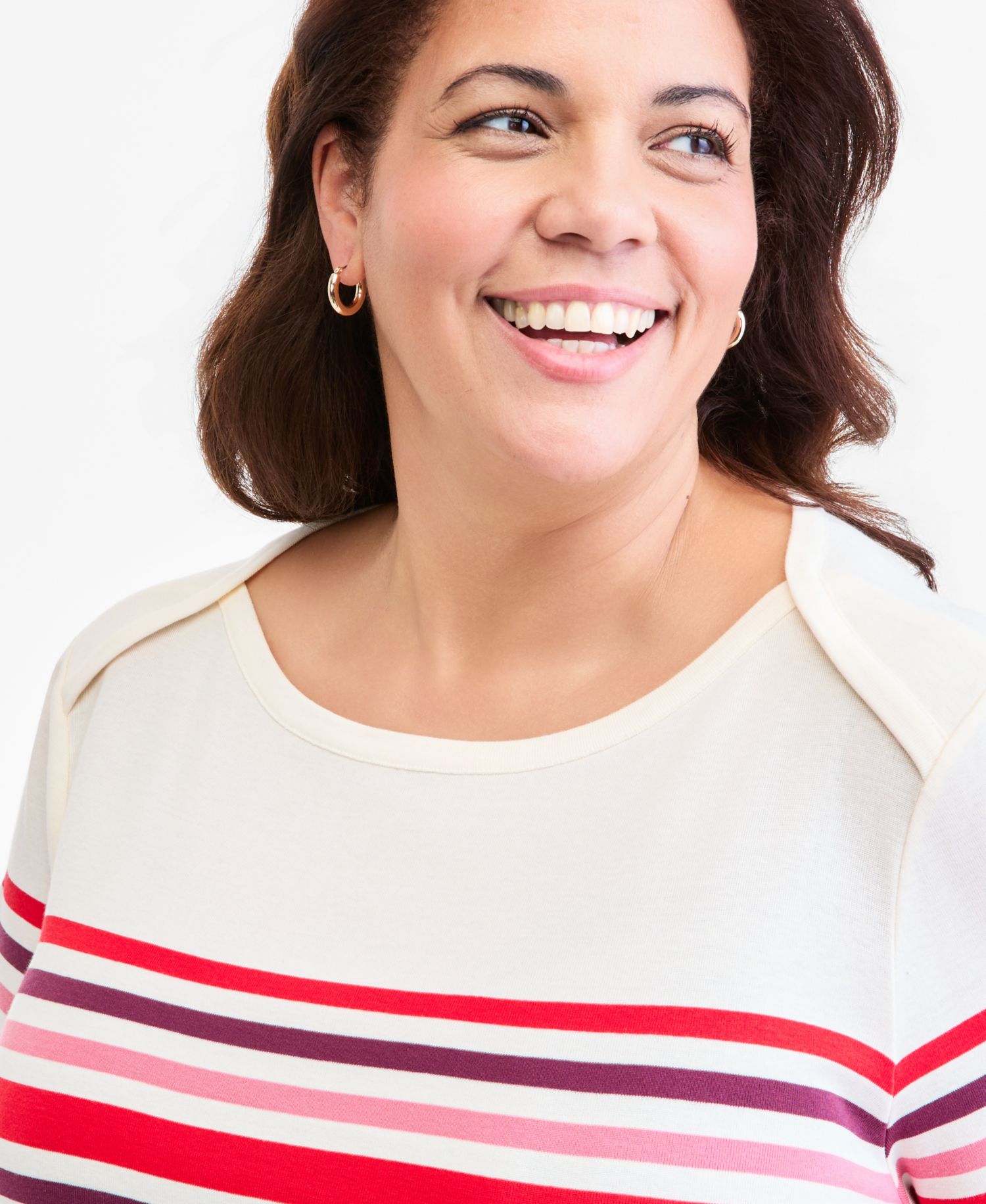 Petite Printed Pima Cotton 3/4-Sleeve Boat-Neck Top