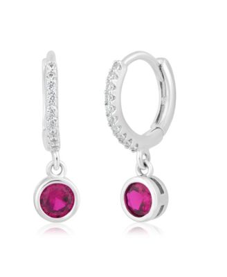 Round Bezel Birthstone Small CZ Charm Hoops