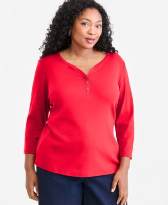 Plus Size 3/4-Sleeve Henley Tee