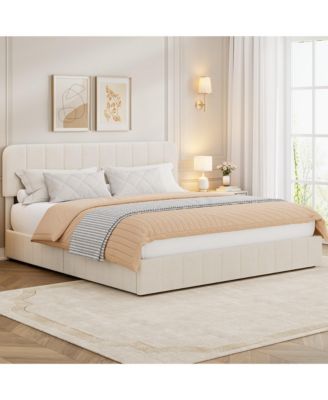 Velvet Upholstered Platform Bed with 4 Storage Drawers – Adjustable Headboard, No Box Spring Needed, Easy Assembly