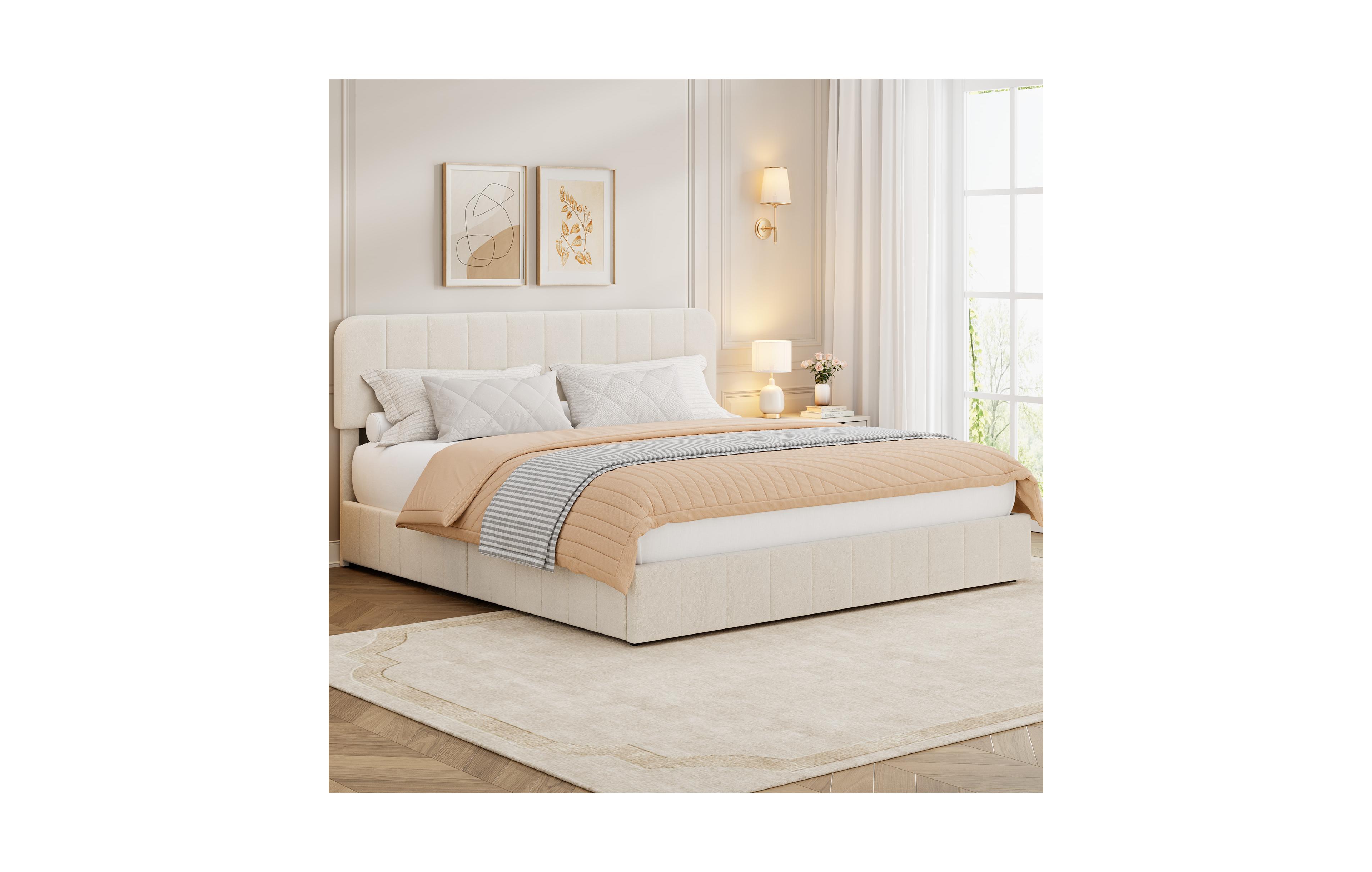 gaomon Velvet Upholstered Platform Bed with 4 Storage Drawers - Adjustable Headboard, No Box Spring Needed