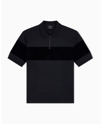 Men's Regular Fit Short Sleeve Mercerized Cotton Colorblock Zip Polo Shirt