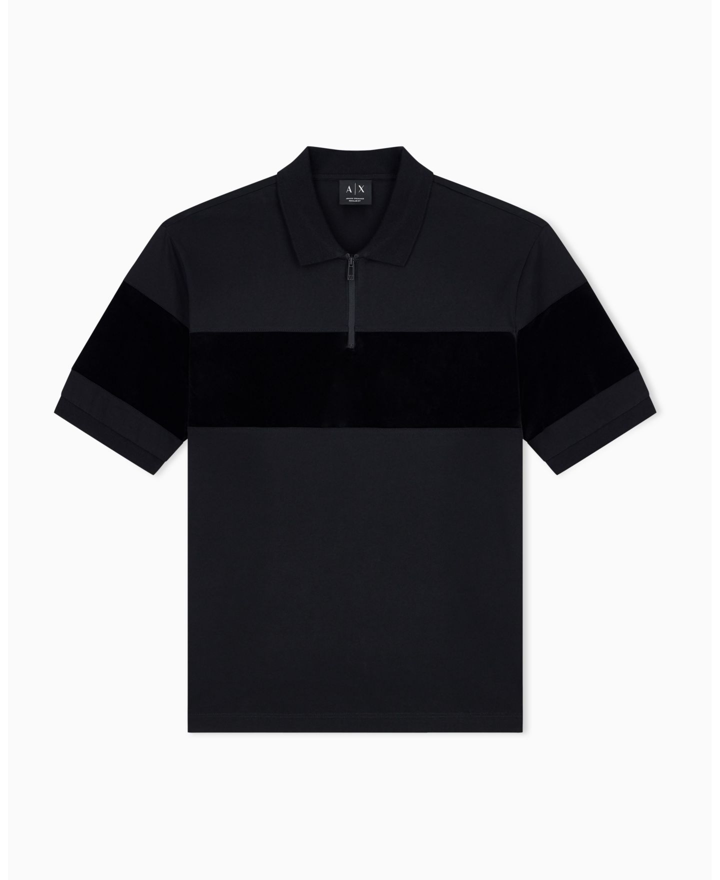 Мужское поло A|X Armani Exchange Regular Fit Short Sleeve Mercerized Cotton Colorblock Zip Polo Shirt, цвет: Чёрный — фото 1